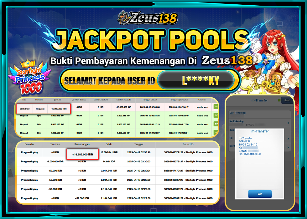 ZEUS138  STARLIGHT PRINCES 1000 Rp.15.000.000,- LUNAS